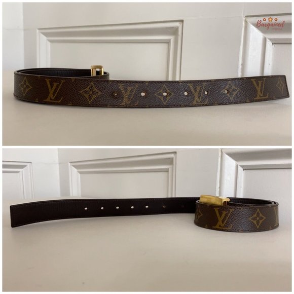 Authentic Louis Vuitton Brown Monogram Canvas Gold LV Cut Buckle Belt 75/30 main image 4